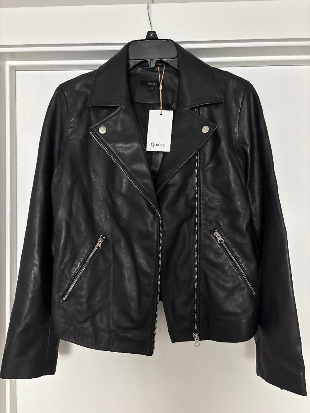 NEW Quince Leather Moto Jacket Sz M Black Silver Hardware